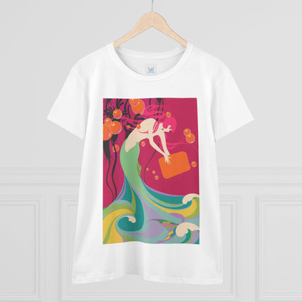 Mermaid Dive Women's Midweight Cotton Tee – Joyful Underwater Fantasy