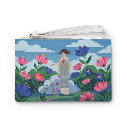 🌸🎩 The Lady Of The Grand Flower Garden Clutch Bag – Art Deco Fashion Illustration