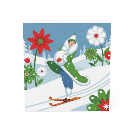🎿🌺 The Winter Garden Skier Note Cube – Retro Winter Botanical Fantasy