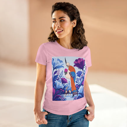 🦌🌺 The Enchanted Garden Companion Cotton Tee – Art Deco Floral Whimsy