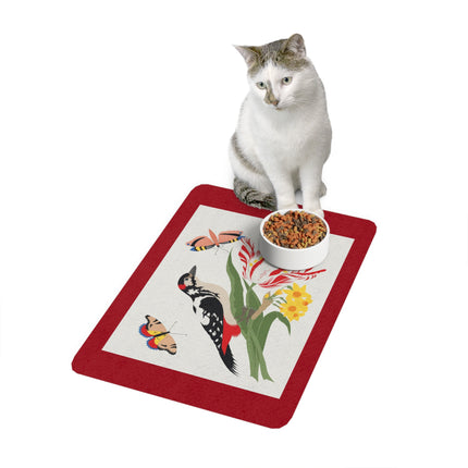 Woodpecker & Butterflies Pet Food Mat – Spring Garden Symphony