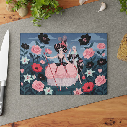 🌹🎭 The Ladies Of The Midnight Rose Garden Glass Cutting Board – Art Deco Masquerade Elegance