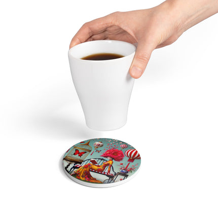 Reading In A Painted Garden Ceramic Coaster