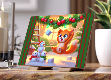 Naughty or Nice Kitten Christmas Ceramic Tile