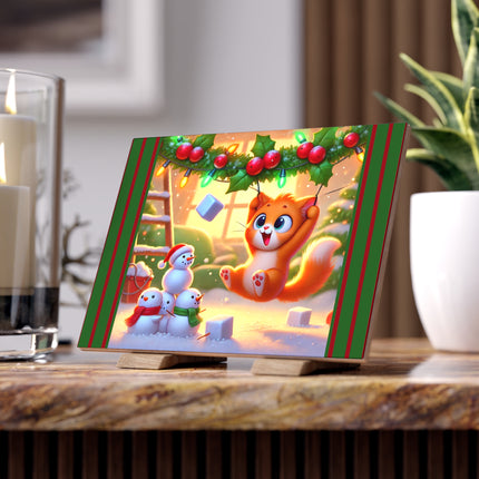 Naughty or Nice Kitten Christmas Ceramic Tile