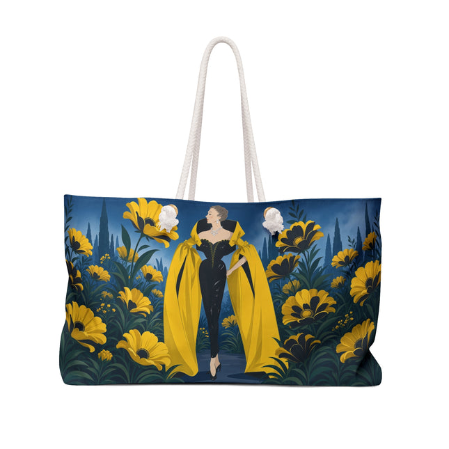 🌼🖤 The Golden Blossom Midnight Promenade Weekender Bag – Art Deco Fashion Elegance