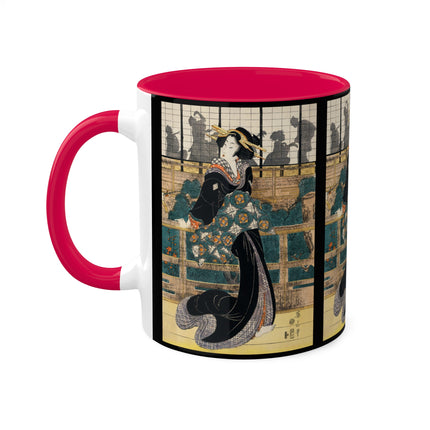 Japanese woman woodcut print by Kikukawa Eizan Colorful Mugs, 11oz