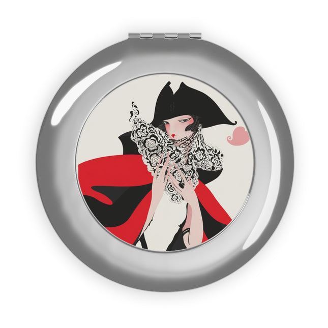 Crimson Masquerade Compact Mirror – Dramatic Grace & Bold Elegance