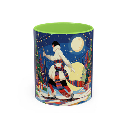 🌙🎿 The Moonlit Christmas Skier Colorful Mug – Whimsical Holiday Fantasy