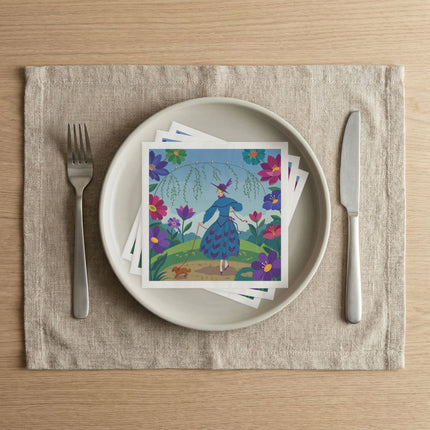 🌸🐕 The Lady Of The Flower Walk Napkins – Art Deco Garden Promenade