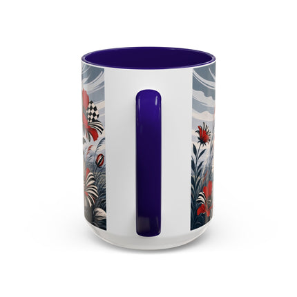 ☔🌹 The Scarlet Checkerboard Rainstorm Colorful Mug – Art Deco Floral Elegance