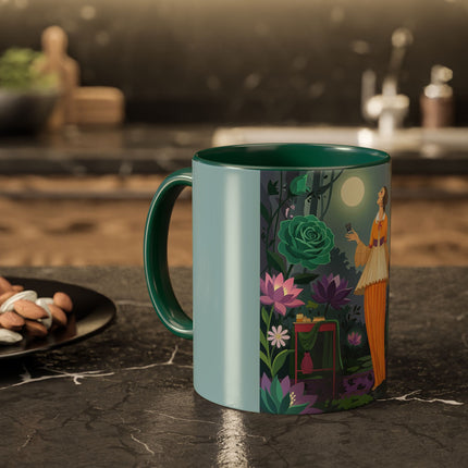The Lady Of The Moonlit Garden Colorful Mugs – Art Deco Botanical Serenity