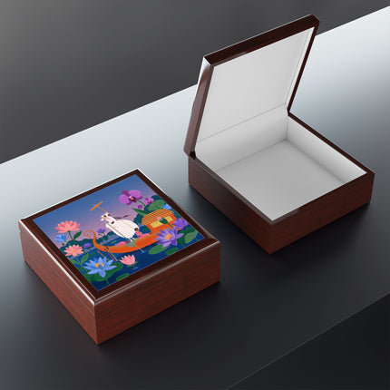 🪷🛶 The Lady Of The Lotus Lake Jewelry Box – Art Deco Garden Voyage