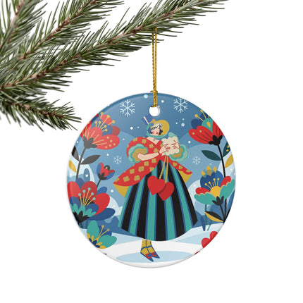 ❤️❄️ The Winter Heart Messenger Ceramic Ornament – Art Deco Snow Garden Fantasy