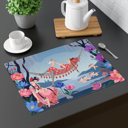 🌸🪽 The Garden Of Little Cupids Placemat – Art Deco Floral Fantasy