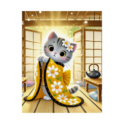 🐱🍵 Playful Kitten in the Tea Room Matte Vertical Poster – Curious Charm & Cozy Whimsy