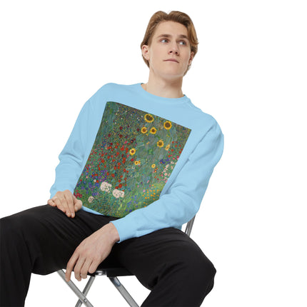 Farm Garden with Sunflowers by Gustav Klimt Unisex Garment-Dyed Sweatshirt