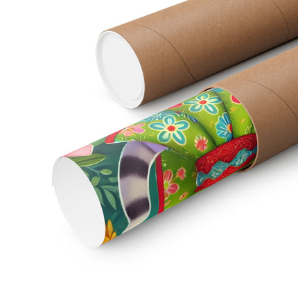 🦜🐱 Parrot Dance of the Geisha Kitten Matte Vertical Poster – Tropical Whimsy & Colorful Charm