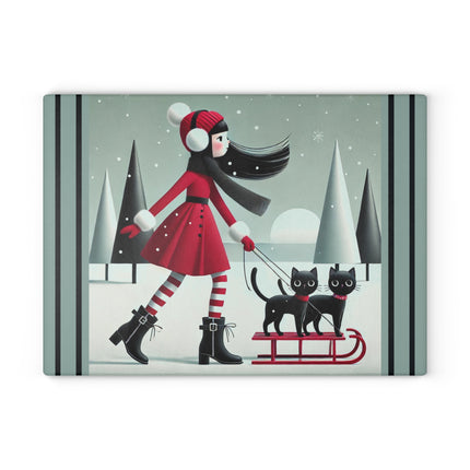 Red Sled & Curious Cats Glass Cutting Board