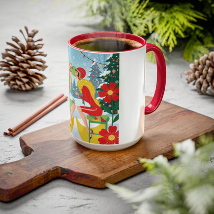 ☕🎄 Christmas Tea In The Snow Garden Colorful Mug – Art Deco Holiday Friendship