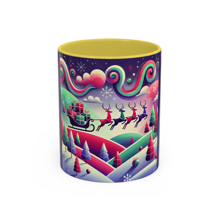 Festive Reindeer Flight Colorful Mugs (11oz, 15oz)