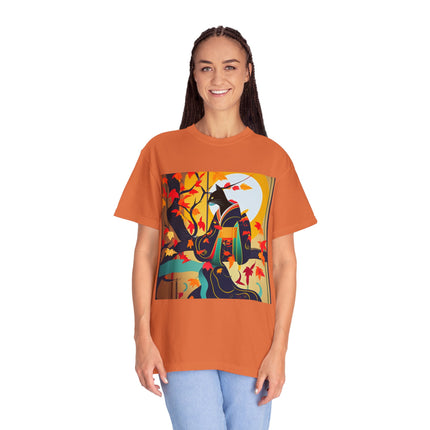 Black Cat in Kimono Unisex Garment-Dyed T-shirt