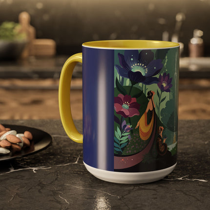 The Lady Of The Moonlit Fountain Colorful Mugs – Art Deco Botanical Serenity