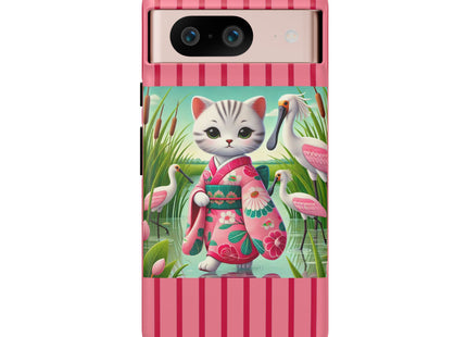 Geisha Kitten Strolls Among the Spoonbills Phone Cases