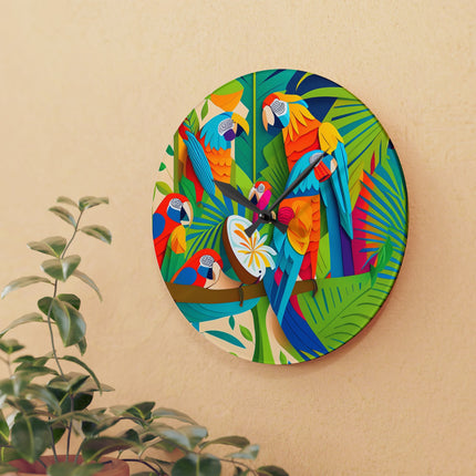 Colorful Macaws Acrylic Wall Clock, Round and Square