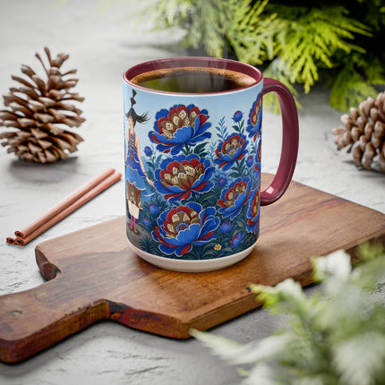 💙🌺 The Sapphire Blossom Garden Dancer Colorful Mug – Art Deco Fashion Fantasy