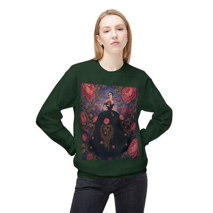 🌹🖤 The Lady Of The Midnight Rose Garden Midweight Crewneck Sweatshirt – Art Deco Floral Elegance