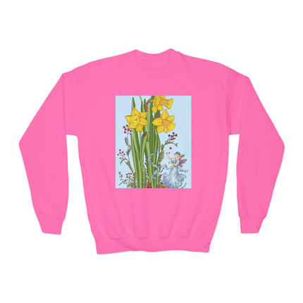 Daffodil Fairy Youth Crewneck Sweatshirt – Springtime Magic & Vintage Charm