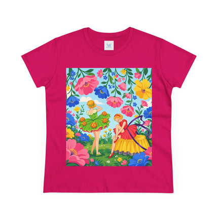 🌸🧚 The Fairies In The Flower Garden Cotton Tee – Art Deco Floral Whimsy