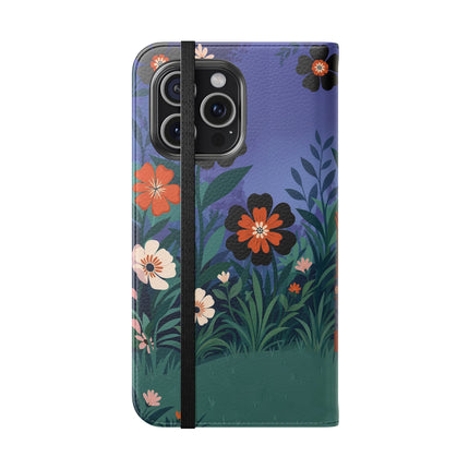 🌺🐈 The Lady Of The Midnight Garden Cat Flip Case – Art Deco Floral Fantasy