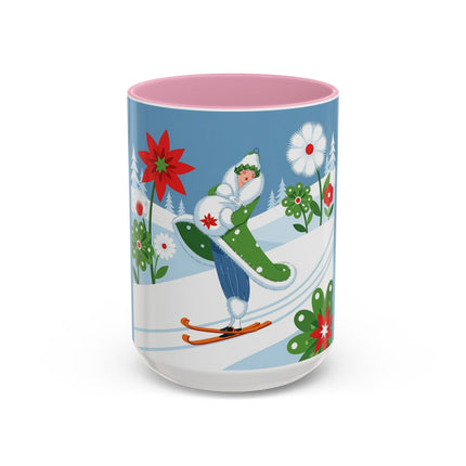 🎿❄️ The Winter Garden Skier Colorful Mug – Whimsical Holiday Fantasy
