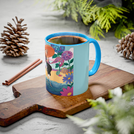 The Lady Of The Coral Parasol Colorful Mugs – Art Deco Coastal Elegance