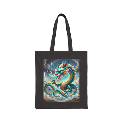 The Tibetan Dragon in Battle Cotton Canvas Tote Bag – Power, Motion & Mythic Energy