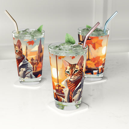 Bengal Cat at a Cozy Autumn Café Glass, 16oz