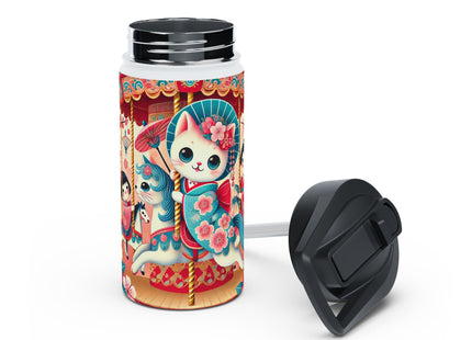 Geisha Kitten's Enchanted Carousel Ride Stainless Steel Water Bottle, Standard Lid