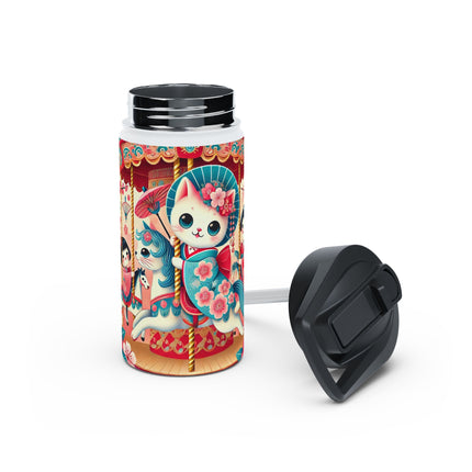 Geisha Kitten's Enchanted Carousel Ride Stainless Steel Water Bottle, Standard Lid