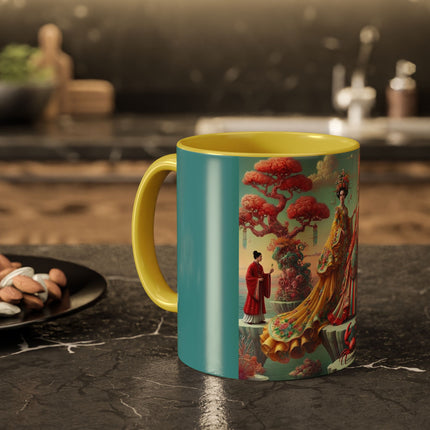 Cherry Blossom Courtesans & Crimson Crab Colorful Mug – Imperial Elegance & Playful Charm