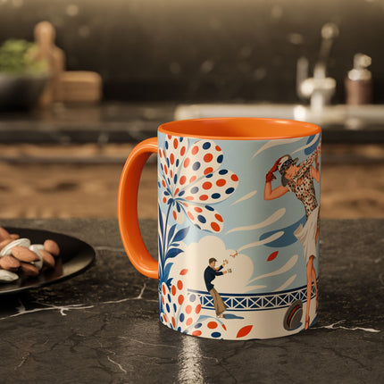 🌼🧡 The Polka Dot Wind Dancer Colorful Mug – Art Deco Fashion Whimsy