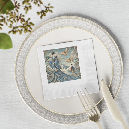 Butterfly Empress White Coined Napkins – Graceful Butterflies & Timeless Elegance