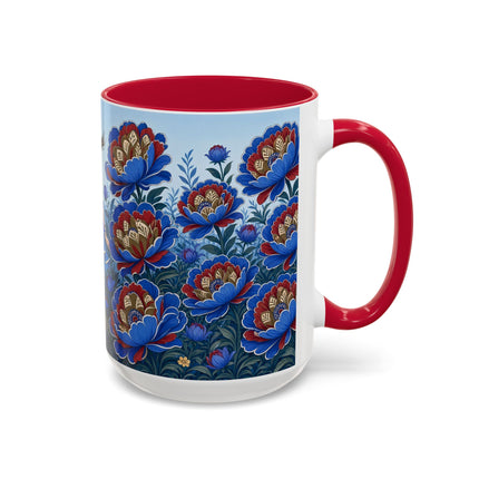 💙🌺 The Sapphire Blossom Garden Dancer Colorful Mug – Art Deco Fashion Fantasy