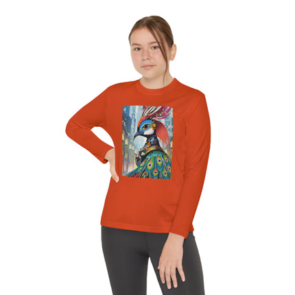 Techno Plumes Youth Long Sleeve Competitor Tee – Futuristic Elegance & Neon Feathers