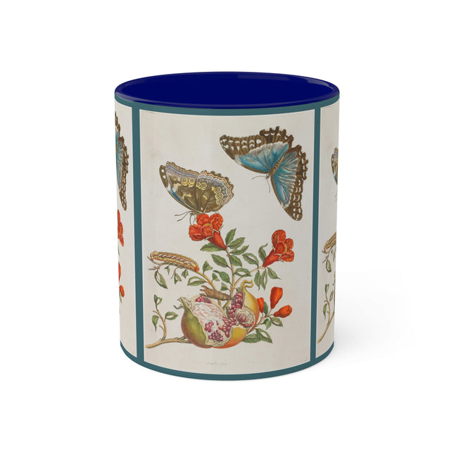 Blue Butterflies and Pomegranate by Maria Sibylla Merian Colorful Mugs, 11oz