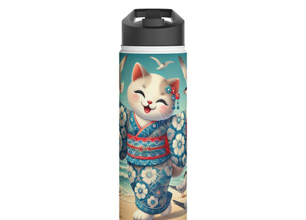Geisha Kitten by the Seaside Stainless Steel Water Bottle, Standard Lid