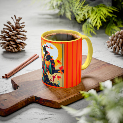 Black Cat in Kimono Colorful Mugs, 11oz