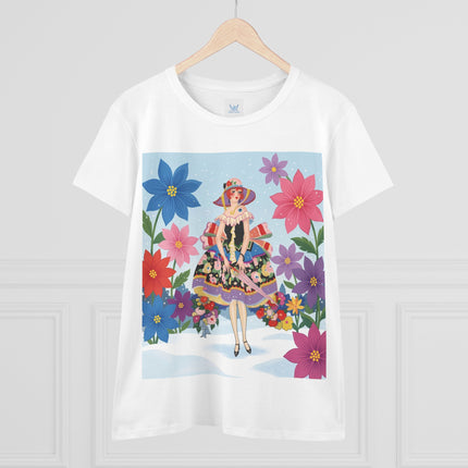 🌸❄️ The Winter Blossom Belle Cotton Tee – Art Deco Floral Fantasy