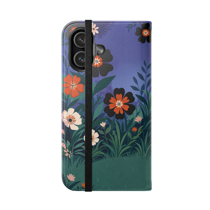 🌺🐈 The Lady Of The Midnight Garden Cat Flip Case – Art Deco Floral Fantasy